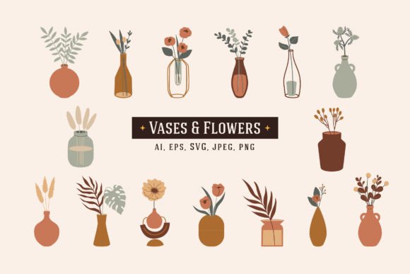 15 Vases Flowers Set