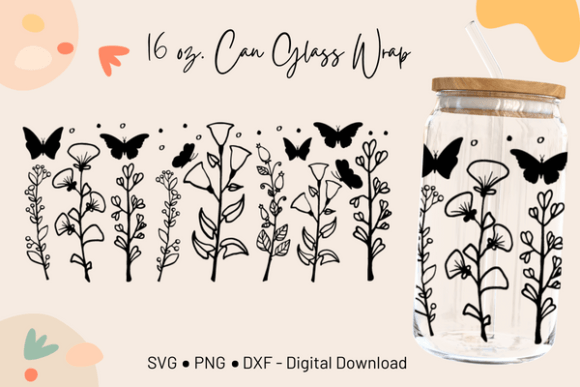 16oz Butterflies Wild Flower Glass Wrap