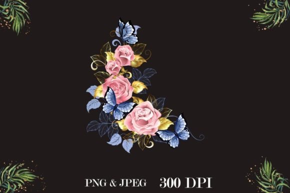 Butterfly Rose Flower Pink Sublimation Graphics for Crafts
