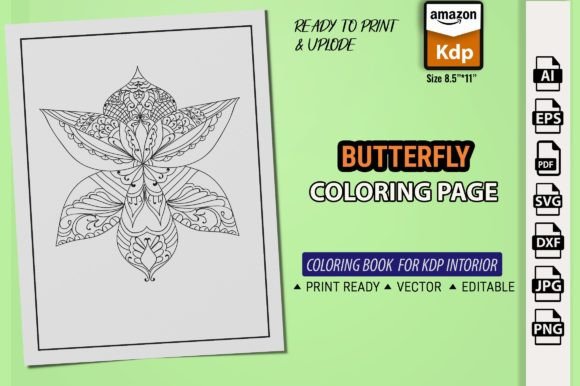 Butterfly Zentangle Design Coloring Page Graphics