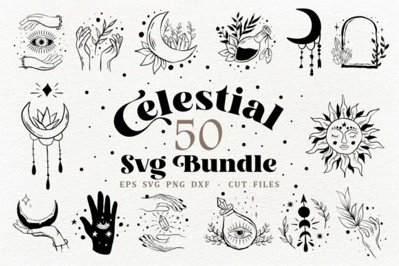 Celestial SVG Bundle Moon Flowers Graphics