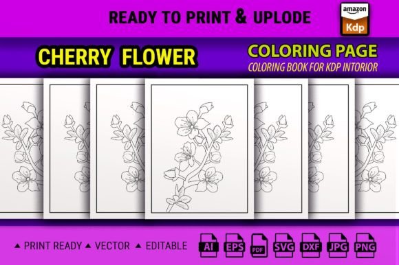 Cherry Flower Coloring Pages and Book Graphics