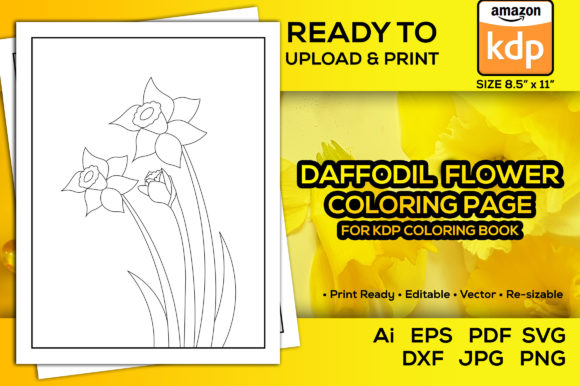 Daffodil Flower Coloring Pages Kdp Book: A Graphic Design Asset for Branding and Marketing