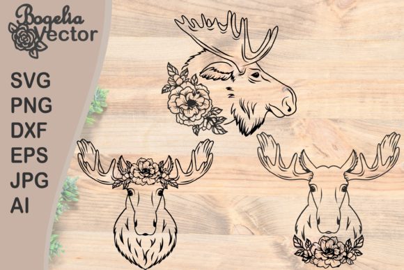 Floral Moose Bundle Graphics for Crafts