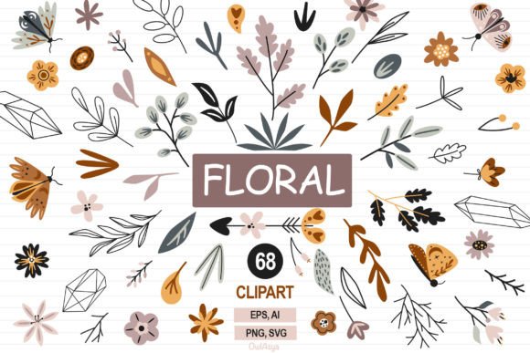 Flowers Clipart, Leaf SVG, Moth PNG Graphics for Local Branding