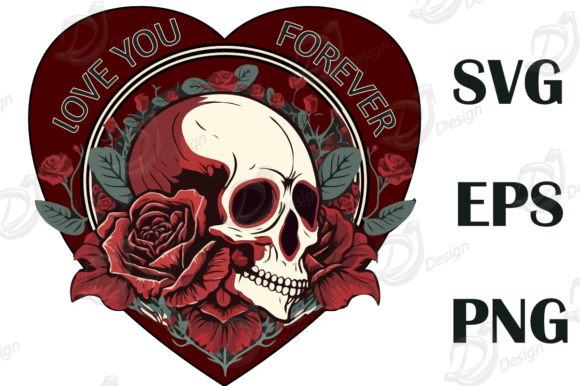Gothic Heart with a Skull and Roses Graphics