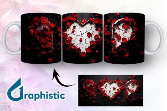 Heart Roses Valentine 3D Mug Wrap 08 - A Versatile Graphic Design Asset