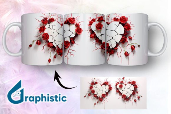 Heart Roses Valentine 3D Mug Wrap 13 - A Graphic Design Asset for Illustrations