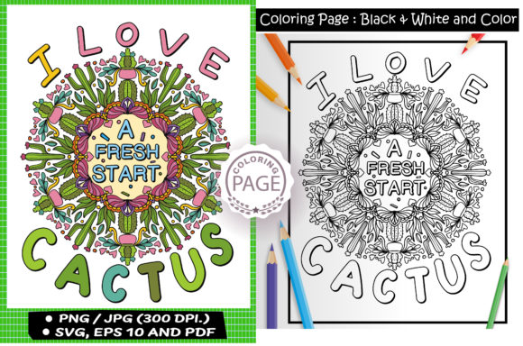 I Love Cactus Graphics for Coloring Pages