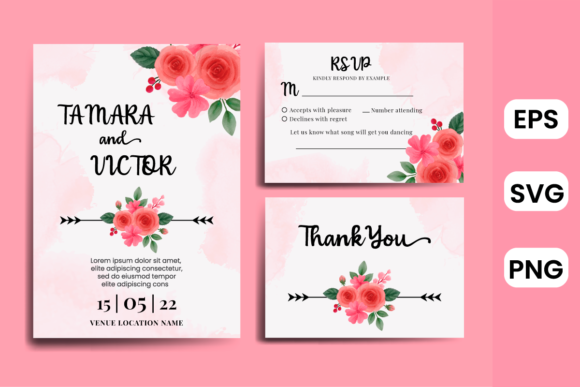 Invitation Flower Rose Watercolor Graphics for Print Templates