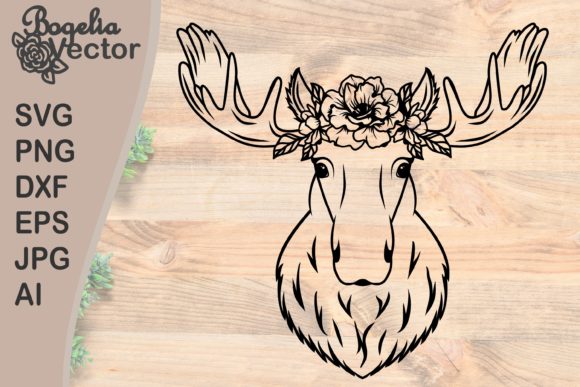 Moose with Floral Crown Graphics for Crafts
