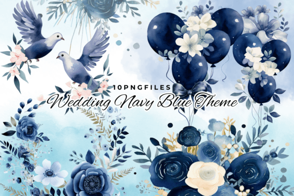Navy Blue Flowers Wedding Graphics