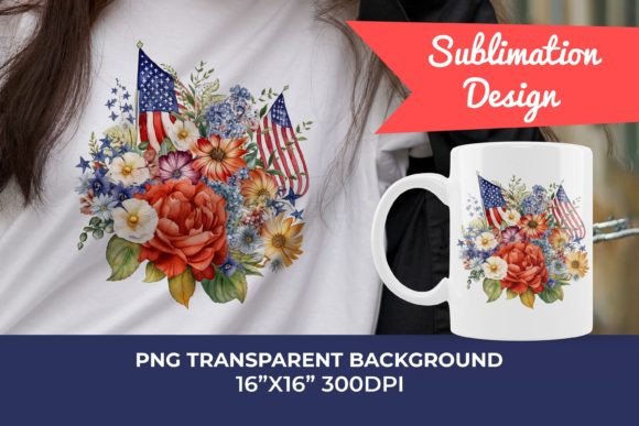 Patriotic American Flag Flowers Graphics