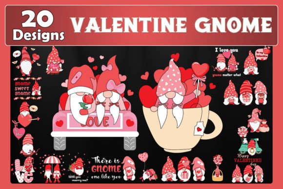 Valentine Gnomes Bundle SVG 20 Designs for Graphics and Crafts