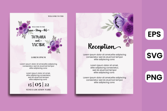 Watercolor Invitation Card Rose Flower Graphics for Print Templates