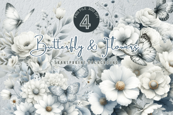 White Flora Watercolor Flowers Graphics